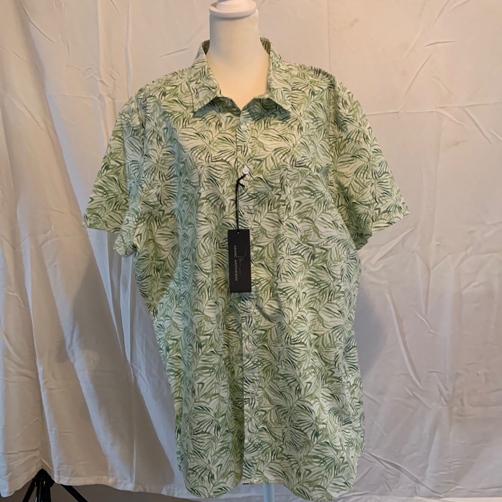 Mens green leaf print shirt